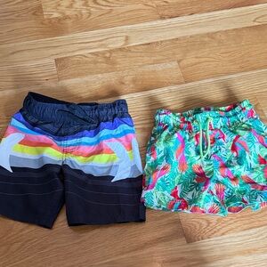 Boys Rainbow Wave Swim Trunks & Tropical Parrot Swim Shorts